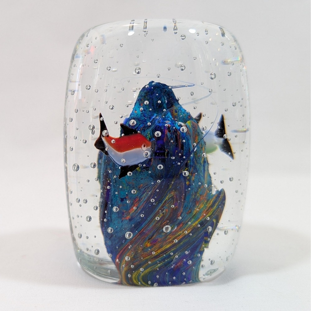 Murano Style Blown Art Glass Paperweight‎ Fish Aquarium Ocean Coral Reef Bubbles